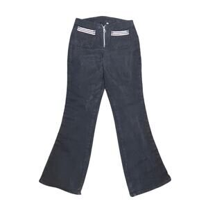 Vintage 90s Black Denim Low Rise White Racing Stripe Flare Jeans 7